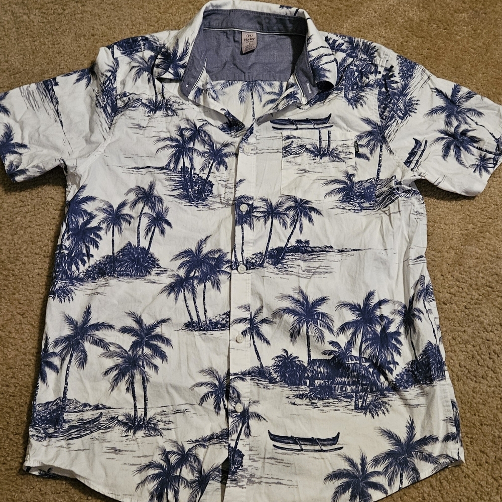 Men's Hurley Blue and White Palm Tree Print Shirt